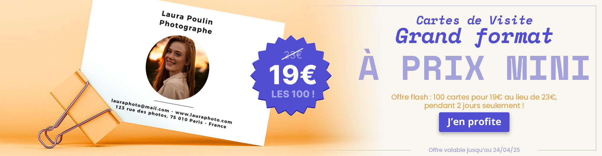 Carte de visite grand format : 19€ au lieu de 23€