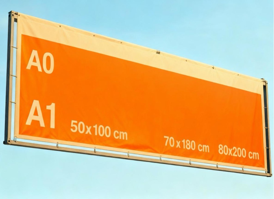 photo d’une bâche publicitaire avec les différents formats indiqués