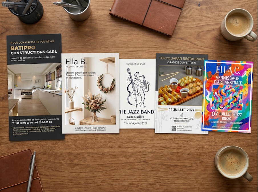 photo de plusieurs flyers posés sur un bureau