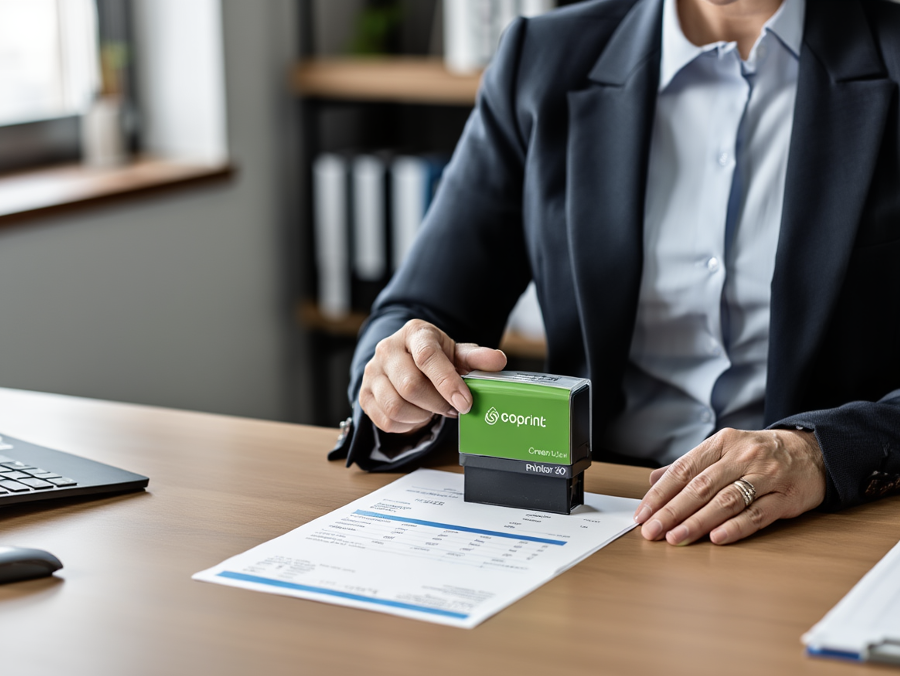 photo d’un comptable qui tamponne un document officiel